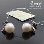 Balto aukso auskarai su briliantais ir perlais