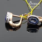 Raudono aukso auskarai su briliantais ir safyrais