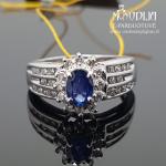 Balto aukso žiedas su deimantais ir safyrais