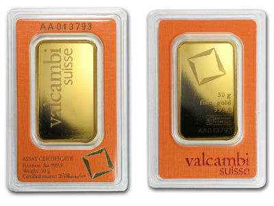 valcambi 50 fifty gram gold bullion bar
