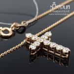 Raudono aukso grandinėlė ir kryželis su briliantais