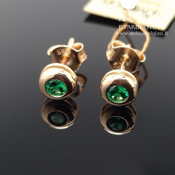 Auksiniai auskarai su žaliais akmenukais