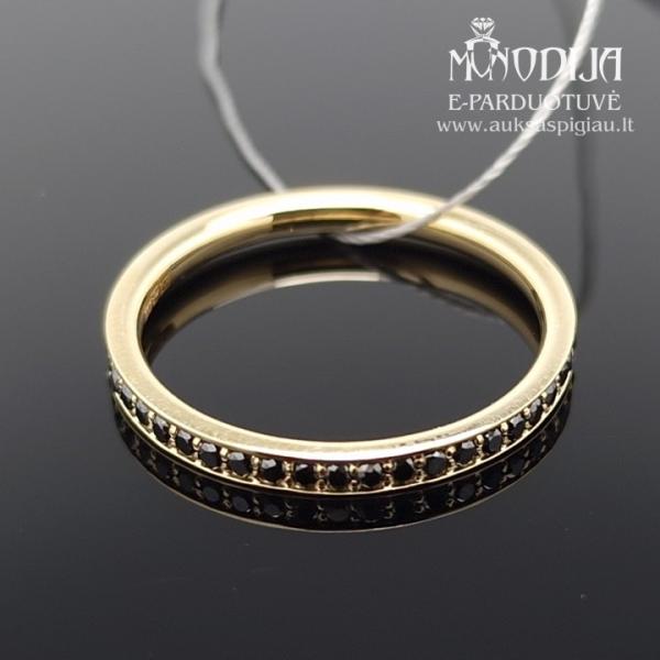 Geltono aukso žiedas su juodais deimantais