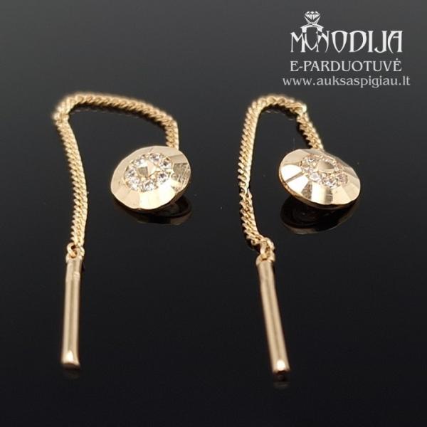 Auksiniai auskarai su grandinėle ir akmenukais