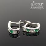 Balto aukso auskarai vaikiški su žaliomis ir baltomis akutėmis