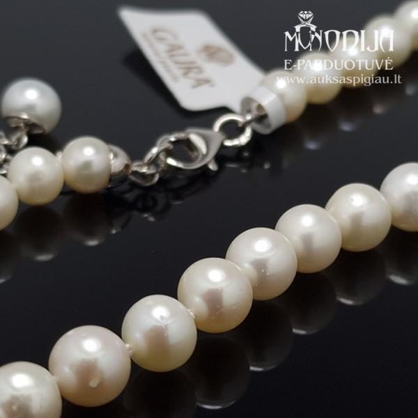 Sidabrinis baltas perlų vėrinys