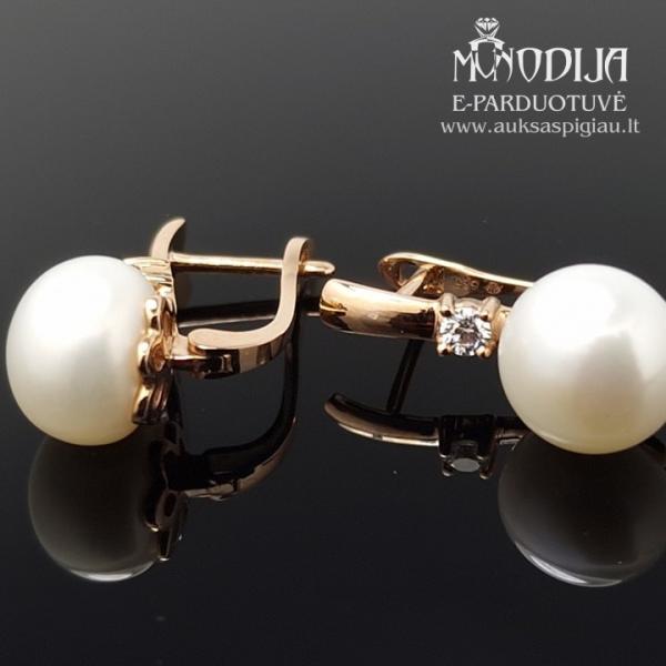 Auksiniai auskarai su baltais perlais