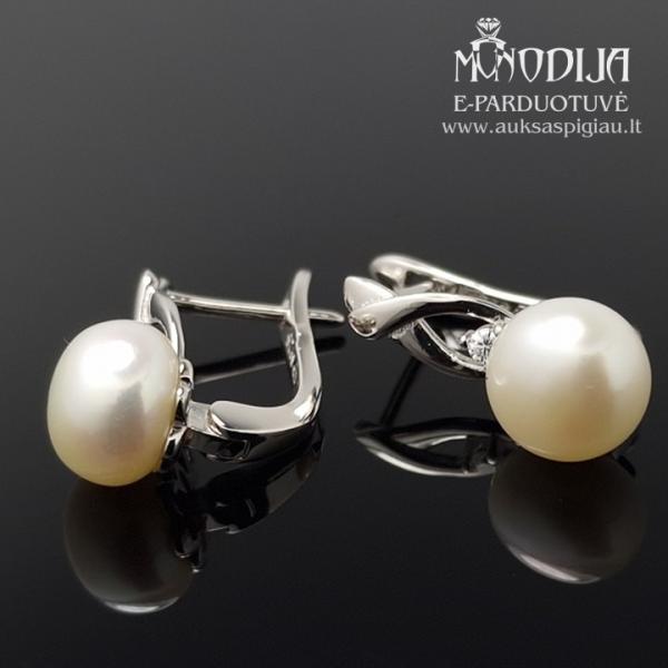 Sidabriniai auskarai su perlais ir baltais cirkoniais