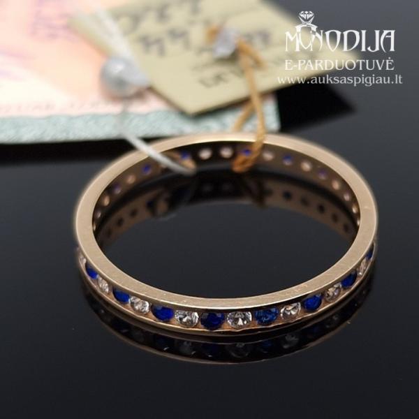 Auksinis žiedas su mėlynomis ir baltomis akutėmis