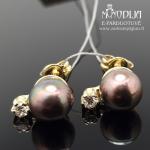 Geltono aukso auskarai su briliantais ir perlais