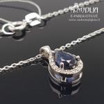 Balto aukso grandinėlė su briliantais ir safyru