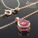 Raudono aukso grandinėlė su briliantais ir rubinu