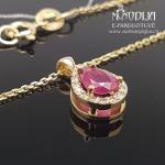 Geltono aukso grandinėlė su briliantais ir rubinu