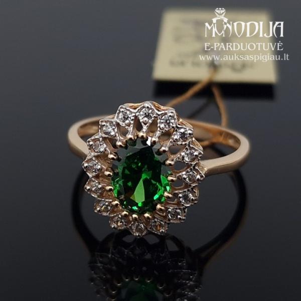 Auksinis žiedas su žalia akute
