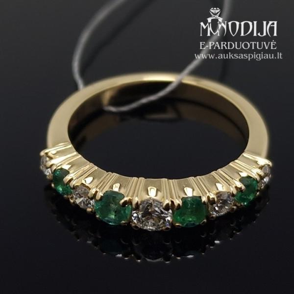 Auksinis žiedas su briliantais ir smaragdais
