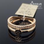 Dvigubas auksinis žiedas su baltais akmenukais