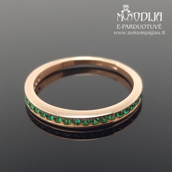 Auksinis žiedas su žaliomis akutėmis