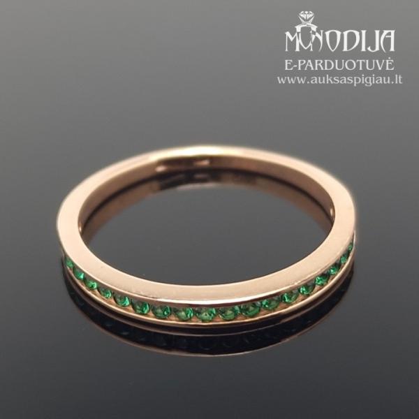Auksinis žiedas su žaliais akmenukais