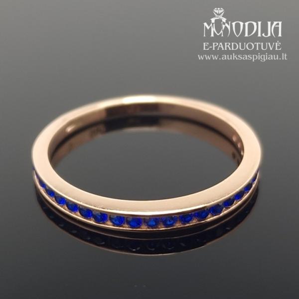Auksinis žiedas su mėlynais akmenukais