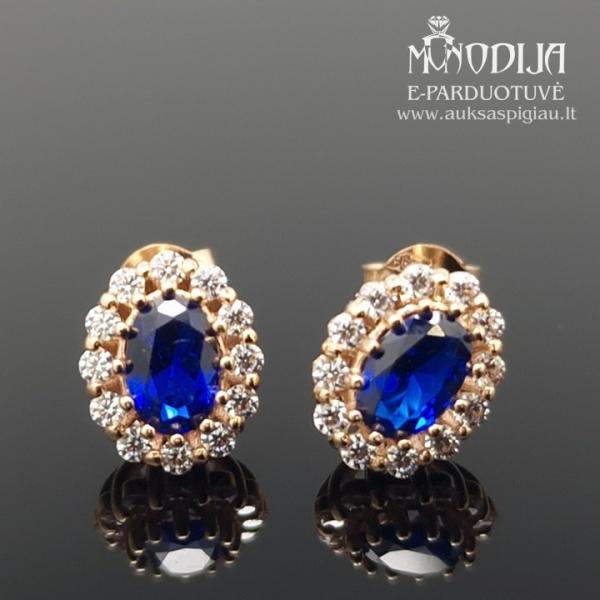 Auksiniai auskarai su mėlynais akmenukais