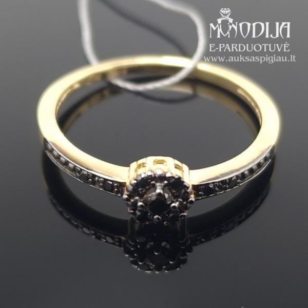 Geltono aukso žiedas su juodais deimantais