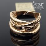 Platus auksinis žiedas su baltais akmenukais