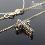 Geltono aukso grandinėlė su Kryželiu ir juodais deimantais