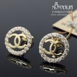 Geltono aukso auskarai su baltomis akutėmis