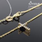 Geltono aukso grandinėlė su Kryželiu ir juodais deimantais