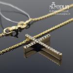 Geltono aukso grandinėlė su Kryželiu ir juodais deimantais