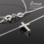 Balto aukso grandinėlė su Kryželiu ir baltais briliantais