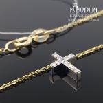 Geltono aukso grandinėlė su Kryželiu ir baltais briliantais