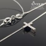 Balto aukso grandinėlė su Kryželiu ir baltais briliantais