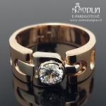 Vyriškas auksinis žiedas su balta akute