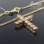 Geltono aukso grandinėlė su Kryželiu ir spalvotais briliantais