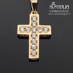 Auksinis pakabukas Kryžiukas su juodomis ir baltomis akutėmis