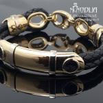 Geltono aukso apyrankė su oda