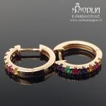 Auksiniai auskarai su smaragdais, safyrais ir ametistais