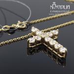 Geltono aukso grandinėlė su Kryželiu ir briliantais