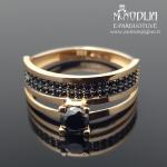 Dvigubas auksinis žiedas su akutėmis