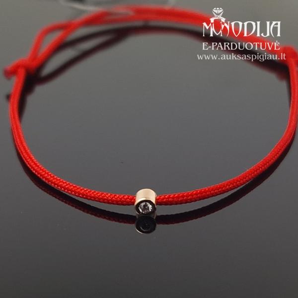 Raudono siūlo apyrankė su baltu briliantu